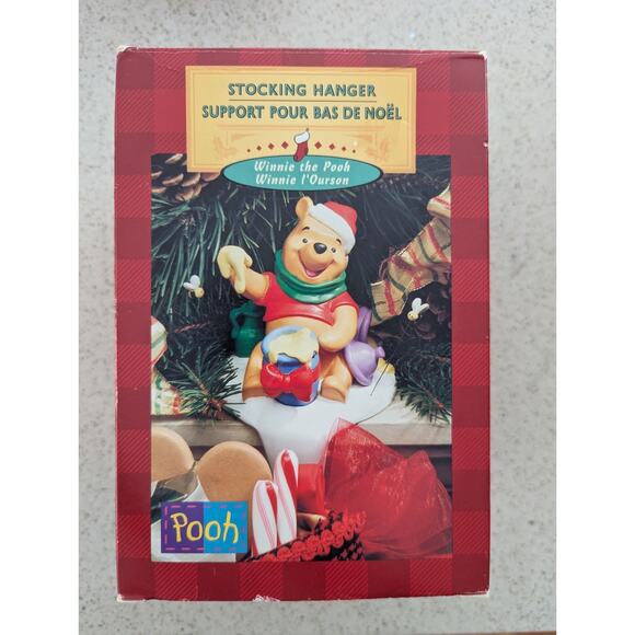 Hallmark Disney Christmas Stocking Hanger WINNIE THE POOH Santa Hat Eating Honey - Picture 1 of 8